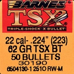 34755 Barnes Bullets 30190 TSX  22 Caliber .224 62 GR TSX Boat- Tail 50 Per Box