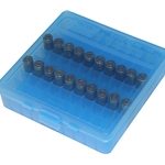 MTM 210-P100924 Ammo Box 100 Round Flip-Top 9mm 380 ACP, Clear Blue