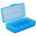 MTM 210-P503824 Ammo Box 50 Round Flip-Top 38 - 357, Clear Blue