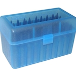 MTM 210-RLLD5024 Ammo Box 50 Round Flip-Top 375 Rem UM 375 Wby Mag, Clear Blue