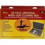 Outers 70082 Universal Cleaning Kit Brass 28pc Wood Box .22Cal & Up