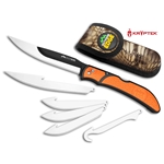 Outdoor Edge RBB-20 RBB-20 RazorBone Orange Folding Replacement Blade Knife with 6 Blades and Camo Sheath Box Packaging