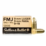 Sellier & Bellot SB9MM124FMJ S&B Ammo 9mm 124gr FMJ 310490 - Box Of 50