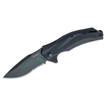 Kershaw 1645BLKST Lateral Assisted Flipper Knife 3.1" Black Drop Point Combo Blade, Black Glass-Reinforced Nylon Handles, Reversible Bayonet Clip, Liner Lock