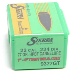 Sierra Bullets 9377GT SIERRA BULLETS .22 CAL .224 77GR HPBT W/CANNELURE 50CT