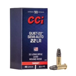975CC CCI QUIET SEMI-AUTO 22LR 45GR LEAD-RN 835FPS 50RD 100BX/CS