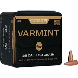 SPEER SPEER1029 Speer 1029 Varmint  .22 Cal .224 50 gr Jacketed Soft Point (JSP) 100 Per Box