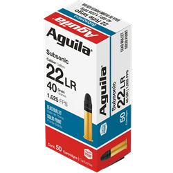 44424 Aguila 1B220269 Subsonic  22 LR 40 gr 1025 fps Lead Solid Point 50 Bx/20 Cs