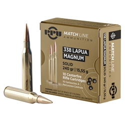 PPU PPM338 Match  338 Lapua Mag 240 gr Copper Solid 10 Bx/ 20 Cs
