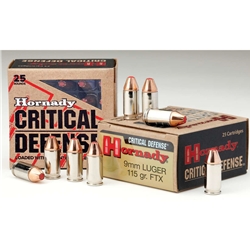 Hornady 56783 HORNADY CRITICAL DEFENSE 9MM LUGER 115GR FTX 25RD 10BX/CS