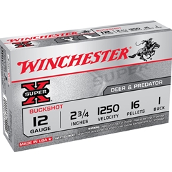 Winchester Ammunition XB121 WINCHESTER SUPER-X 12GA 2.75" #1 BUCK 16 PELLETS 5RD 50BX/CS