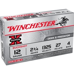 Winchester Ammunition XB124 WINCHESTER SUPER-X 12GA 2.75" #4 BUCK 27 PELLETS 5RD 50BX/CS