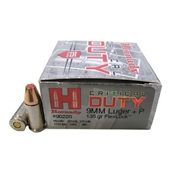 78768 Hornady 90226 Critical Duty  9mm Luger +P 135 gr FlexLock 25 Bx/ 10 Cs