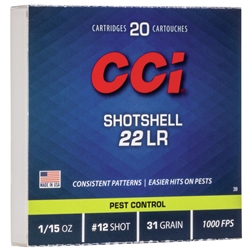 0039 CCI SHOTSHELL 22LR 31GR #12 SHOT 1000FPS 20RD 100BX/CS