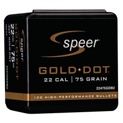 SPEER 22475GDB2 Speer Bullets 22 Cal. (.224") 75 Gr. Gold Dot Rifle (Box of 100)