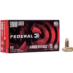 FEDERAL  Federal AE9DP American Eagle  9mm Luger 115 gr Full Metal Jacket (FMJ) 50 Bx/ 20