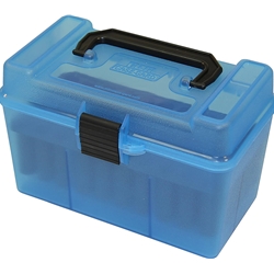 MTM 210-H50RMAG24 Deluxe Ammo Box 50 Round Handle 7mm Rem Mag to 300 Win Mag, Clear Blue