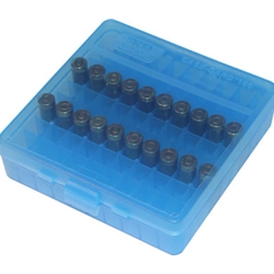 MTM 210-P100324 Ammo Box 100 Round Flip-Top 38 - 357, Clear Blue