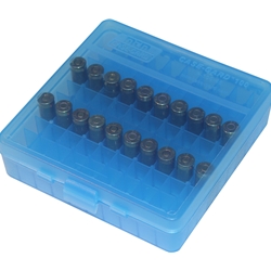 MTM 210-P100924 Ammo Box 100 Round Flip-Top 9mm 380 ACP, Clear Blue