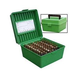 MTM 210-R10010 Deluxe Ammo Box 100 Round Handle 22-250 to 458 Win, Green