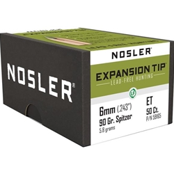Nosler 59165 E-Tip Lead Free 6mm .243 90 GR 50 Per Box