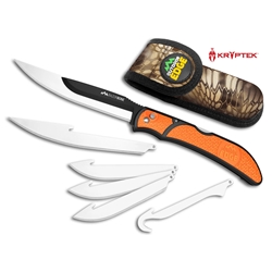 Outdoor Edge RBB-20 RBB-20 RazorBone Orange Folding Replacement Blade Knife with 6 Blades and Camo Sheath Box Packaging