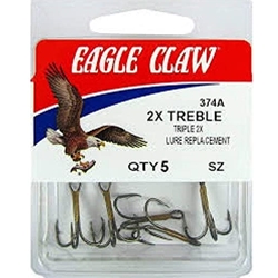 374AH-6 Eagle Claw Hooks - Treble Hooks Bronze - 6