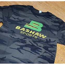 BPG TSH-XL-BCAMO Black and Grey Camo with Green and Gold Bashaw Sports Logo