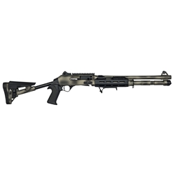 Federation Firearms SA-4 Competition, 12ga 3" semi-automatic shotgun, dual-piston gas system, adjustable synthetic stock, aluminum M-LOK handguard, 18.7" ported barrel, angled foregrip, shell holder, picatinny barrel band, ghost ring sights, 5 extended chokes, distressed grey finish. Made in Turkey, non-restricted in Canada