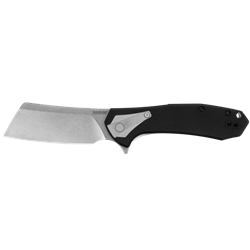 Kershaw 3455 Bracket Assisted Flipper Knife 3.4" Stonewashed Cleaver Blade, Black G10 and Stainless Steel Handles, Frame Lock