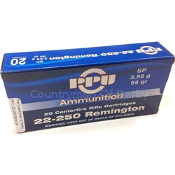 PPU A211 PRVI Rifle Ammo 22-250 REM SP 55grain