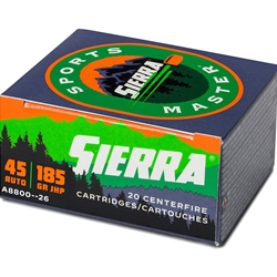 Sierra Bullets  A8800--26 : SIERRA SPORTS MASTER 45 AUTO, 185 GR JHP 20PK