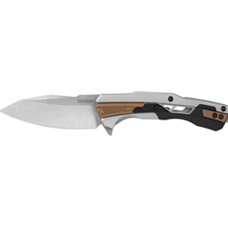 KE-2095 Kershaw 2095 Endgame KVT Flipper Knife 3.25" D2 Stonewashed Drop Point Blade, Stainless Steel Handles with Black GFN Insert, Frame Lock