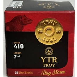 Troy Ammunition TSL410 Troy Slug Storm 2.5" 410 ga 1/4oz 1800 fps. Box of 25 rounds. Made in the USA